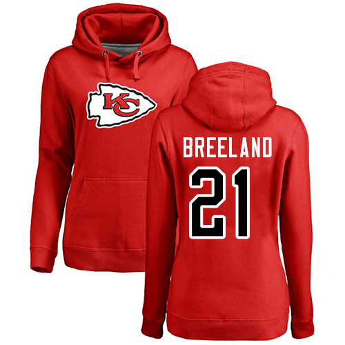 Women Football Kansas City Chiefs 21 Breeland Bashaud Red Name and Number Logo Pullover Hoodie